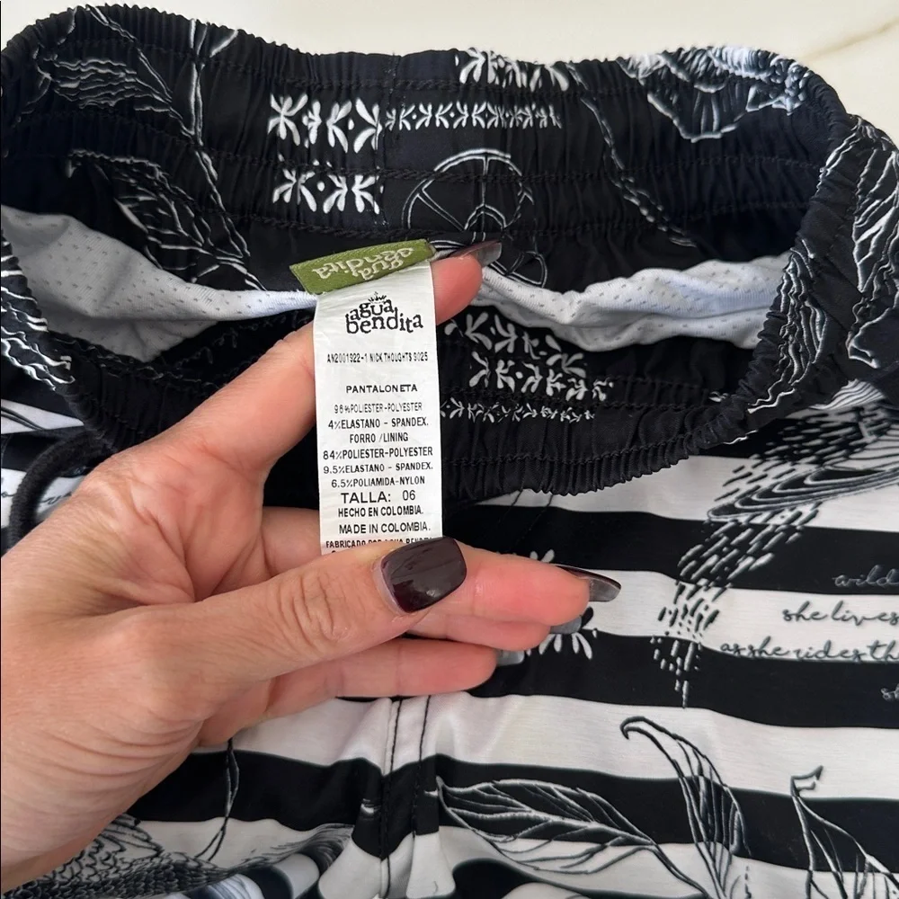 Agua Bendita kids Black and White Striped Swim Shorts